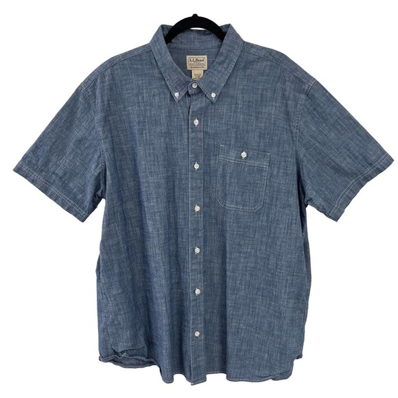 L.L. Bean Traditional Fit Denim Short Sleeve Button Down XL - Picture 1 of 5